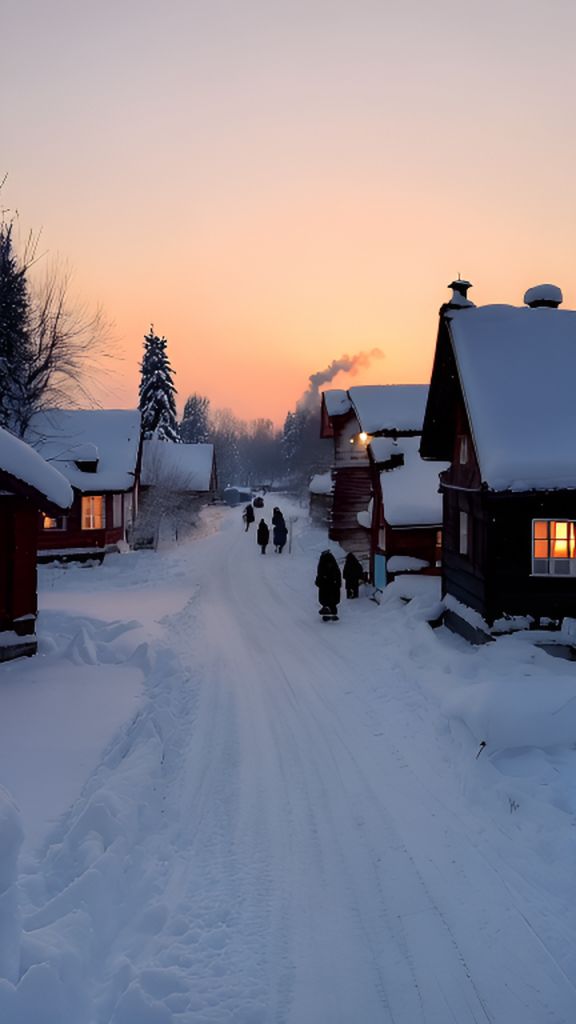 AI-Generated Snowy Russian Village Winter Sunset Traditional Houses ...