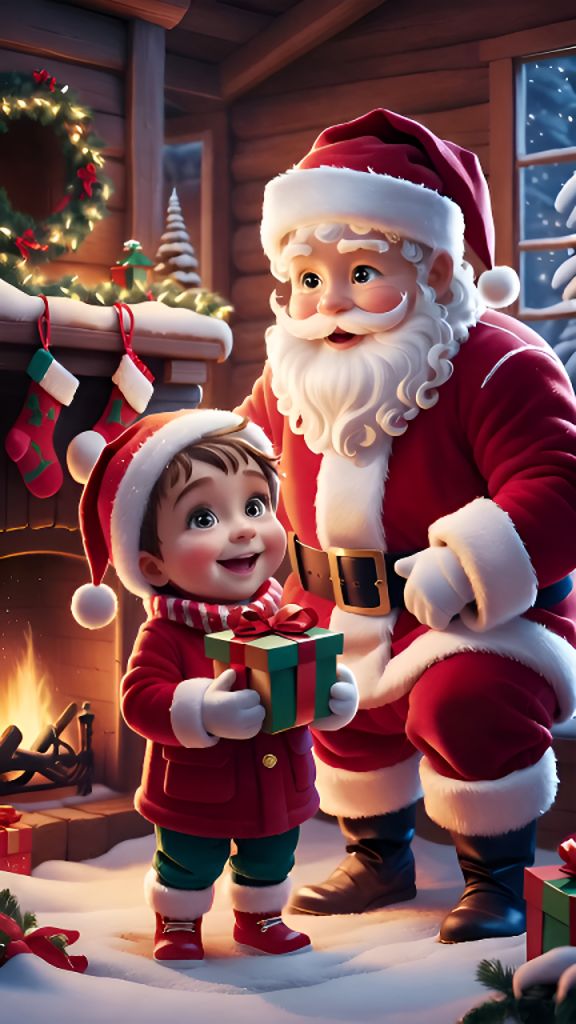 AI-Generated Santa Claus and Boy Gift Exchange Images/Videos | vivago.ai