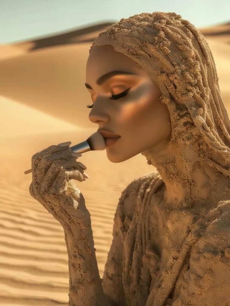 AI-Generated Sand Texture Person Makeup ASMR Images/Videos | vivago.ai