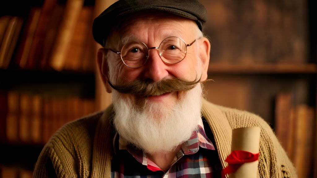 AI-Generated Vintage Cozy Rustic Grandpa Portrait with Round Glasses ...