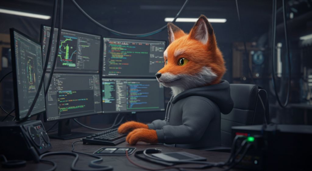AI-Generated Cute Fluffy Orange Fox Hacking Images/Videos | vivago.ai