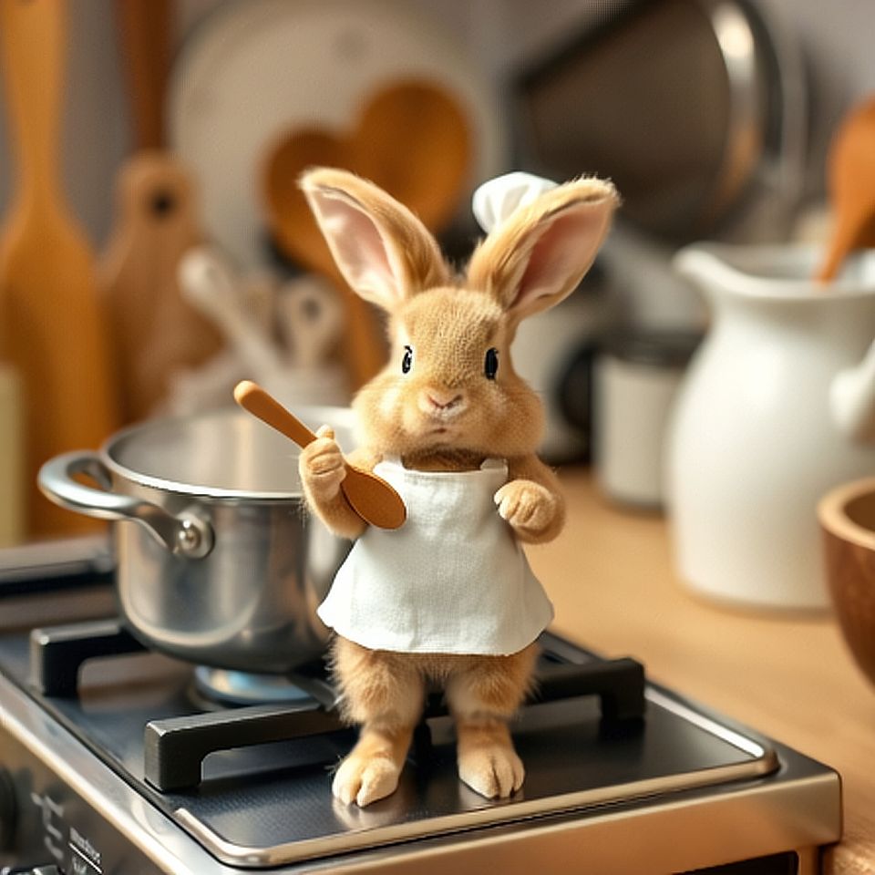 Chef Rabbit Cooking AI-Generated Realistic Chef Rabbit Cooking in Modern Kitchen with Steam ...