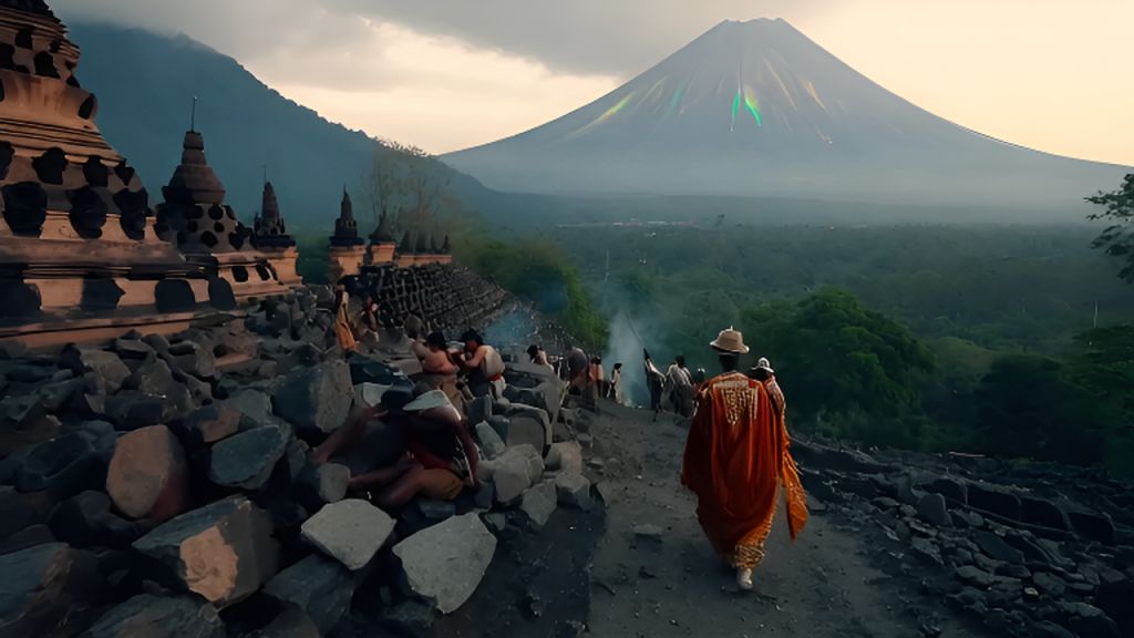 Ancient Java King AI-Generated Borobudur Temple, King Syailendra & Merapi Volcano Ancient ...