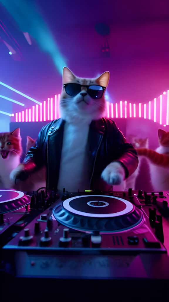 AI-Generated DJ Cat Neon Nightclub Dancing Cats Video | vivago.ai