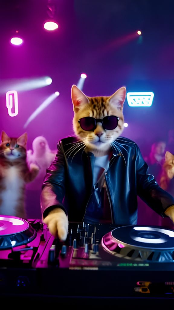 AI-Generated DJ Cat Neon Nightclub Dancing Cats Video | vivago.ai