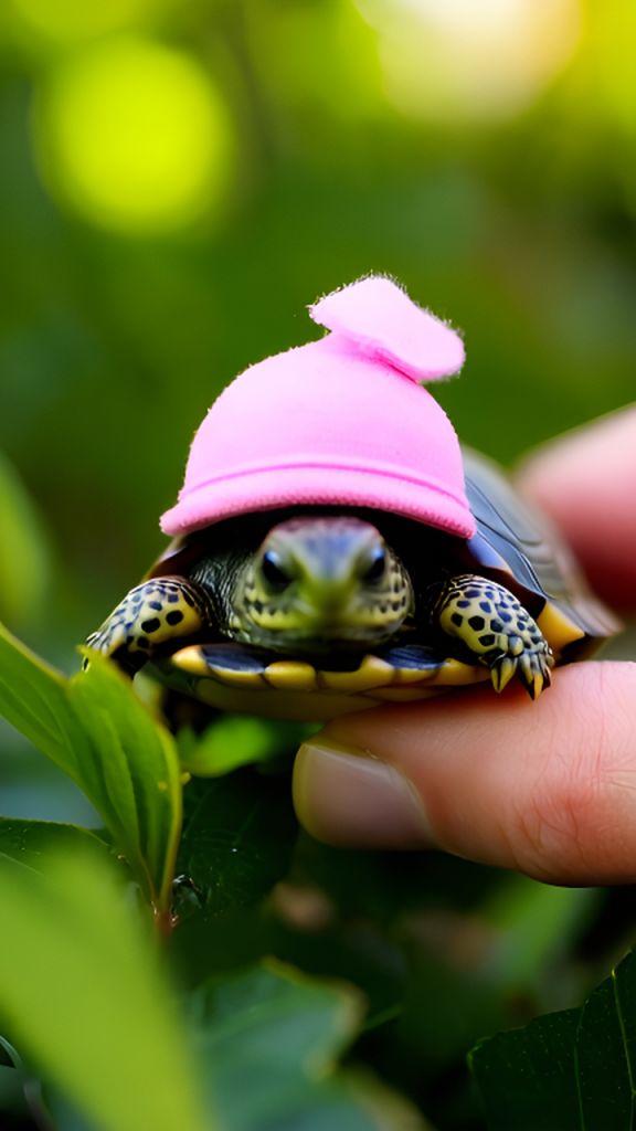 Autictic Turtle AI-Generated Creative Realistic Small Turtle with Pink Nightcap & Size ...