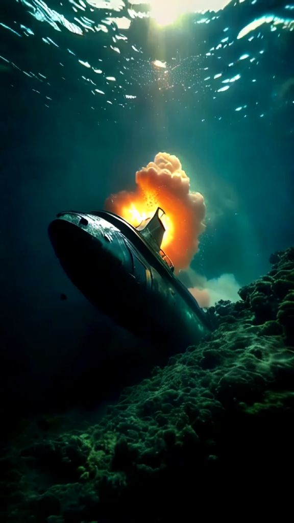 AI-Generated Deep Underwater Submarine Exploding Video | vivago.ai