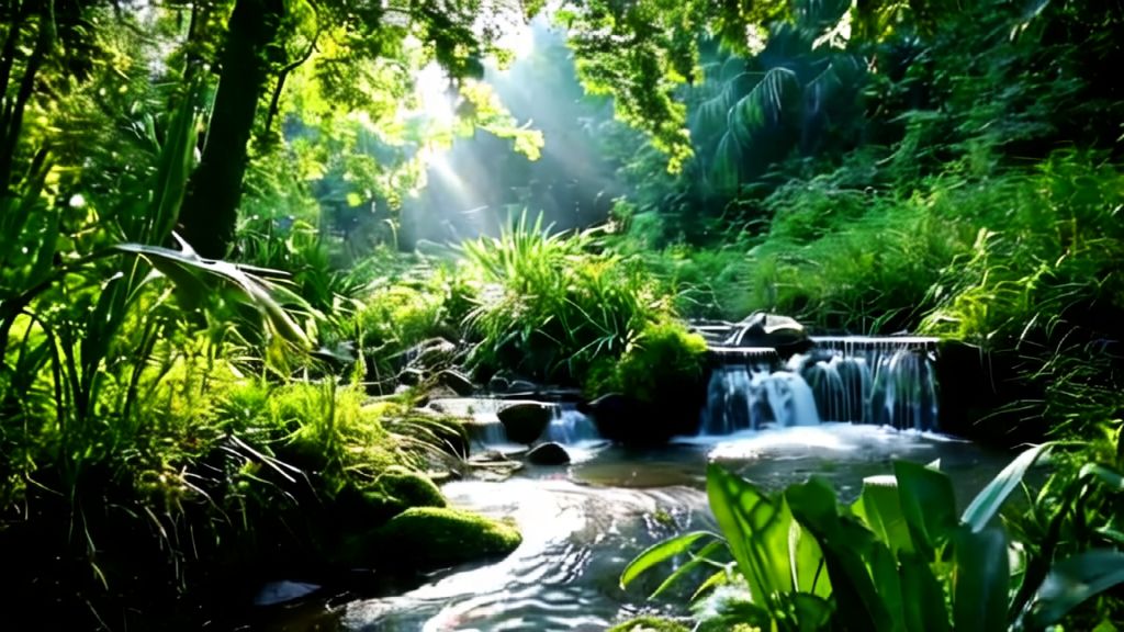 AI-Generated Serene Jungle Waterfalls & Lush Greenery Nature Scene ...