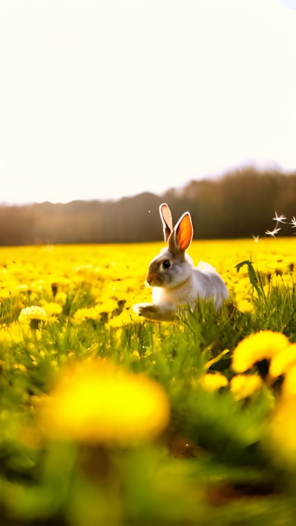AI-Generated Rabbit Hopping in Dandelion Field Images/Videos | vivago.ai