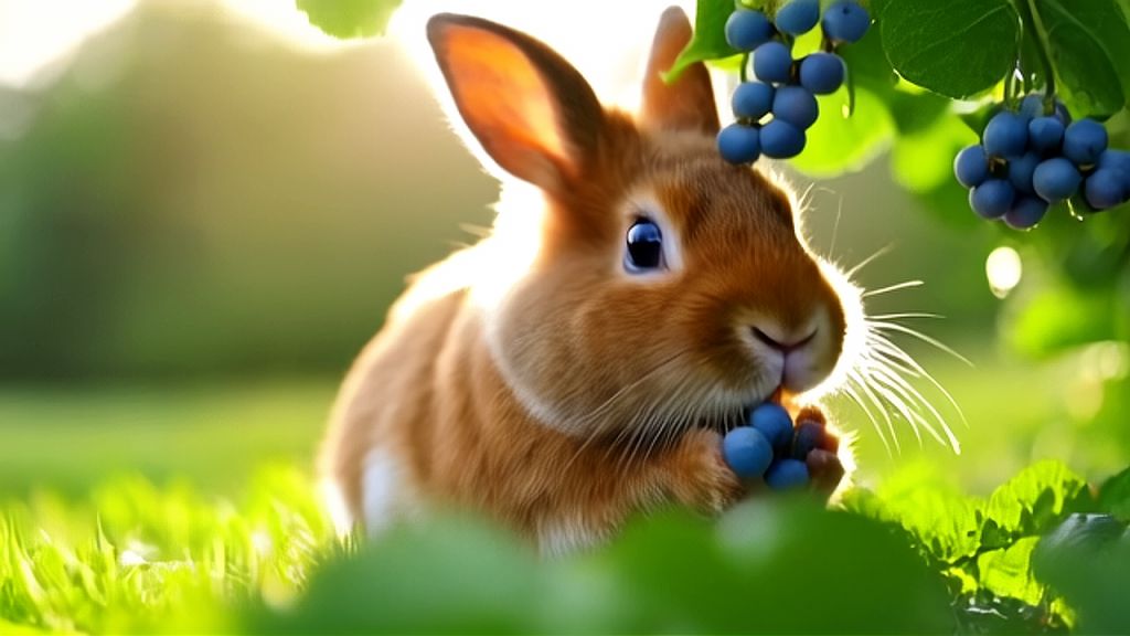 AI-Generated Cute Brown Rabbit Blueberry Tree Eating Blueberries Images ...