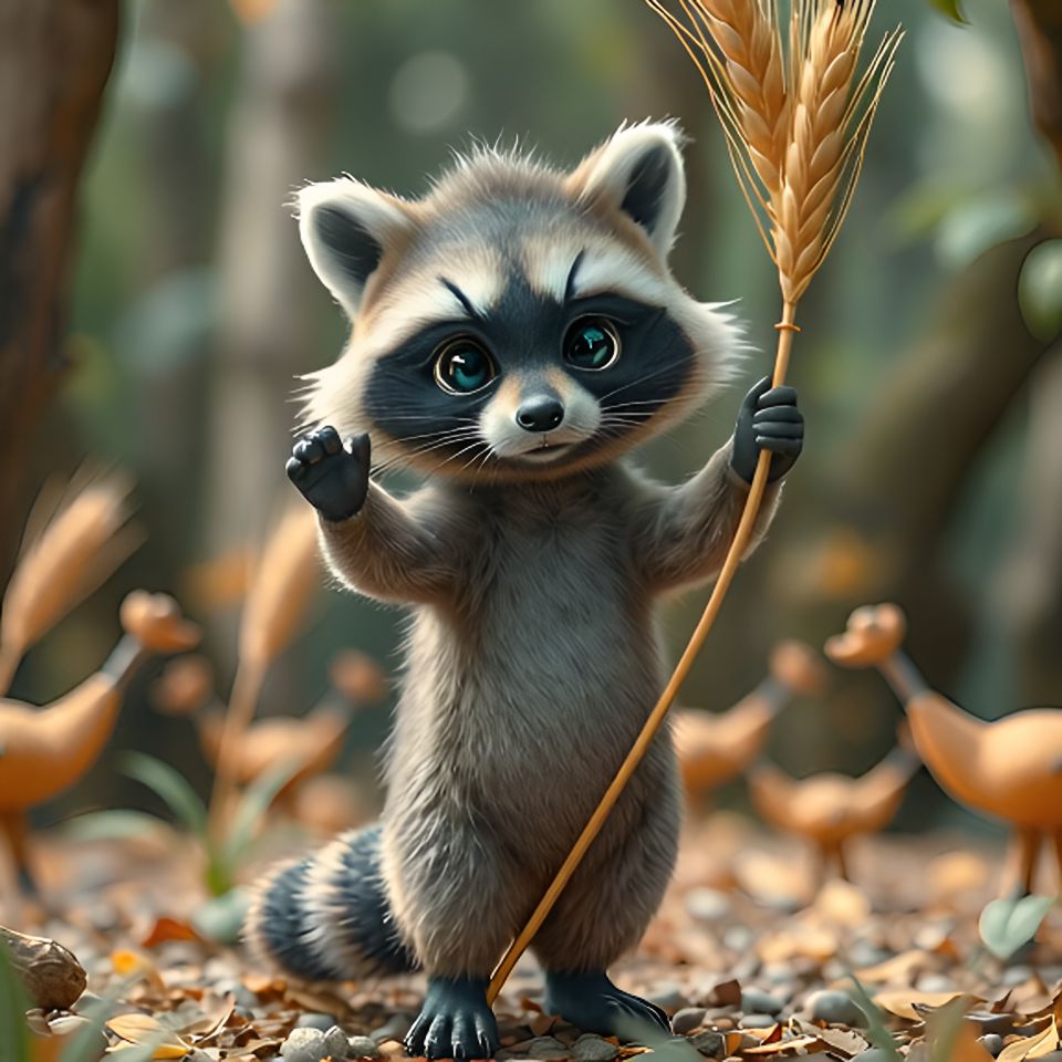 AI-Generated Playful Raccoon Harvesting Wheat Autumn Images/Videos ...