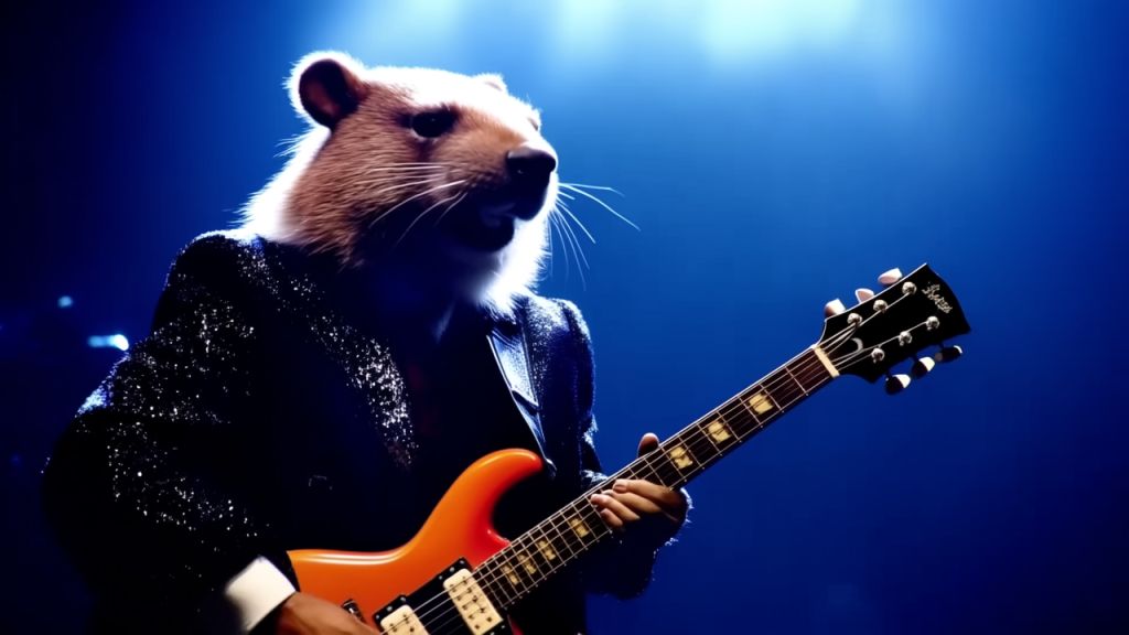 AI-Generated Beaver Singing on Stage Playing Rock Music Images/Videos ...