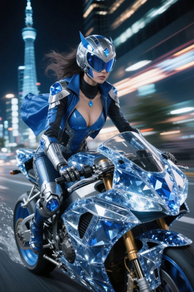 AI-Generated Female Kamen Rider Sapphire Sports Bike Night City Motion ...