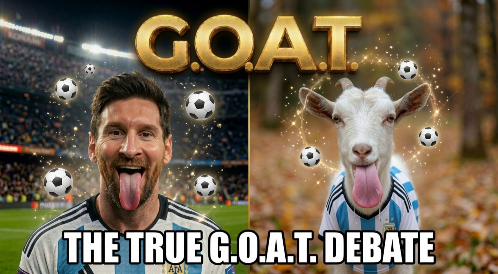 A hilarious split-screen animation based on the viral Messi vs Goat ...