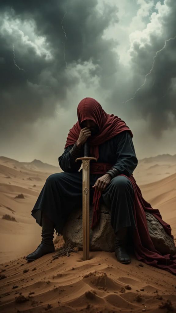 AI-Generated Cinematic Desert Warrior Stormy Landscape Images/Videos ...