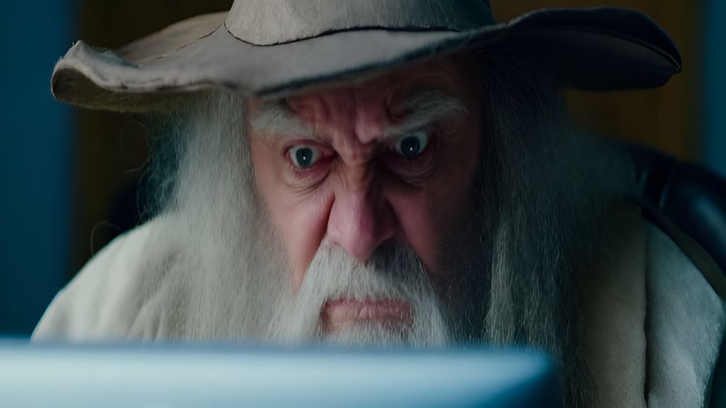 Wizard Computer Gandolf AI-Generated Gandalf Evil Expression Writing Computer Images/Videos ...