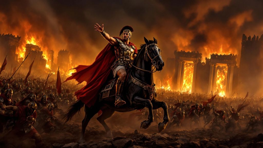 AI-Generated Alexander on Bucephalus Charging Thebes, Galloping Motion ...
