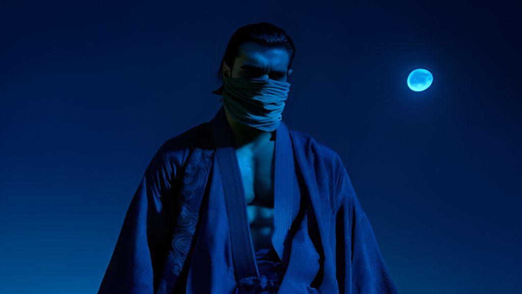 AI-Generated Samurai, European, Dark Blue Robe Night Scene Images ...