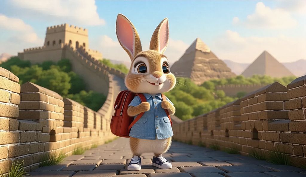 Ai Rabbit Animation AI-Generated Cartoon Rabbit, Ancient Pyramid, Brick Road Images/Videos ...