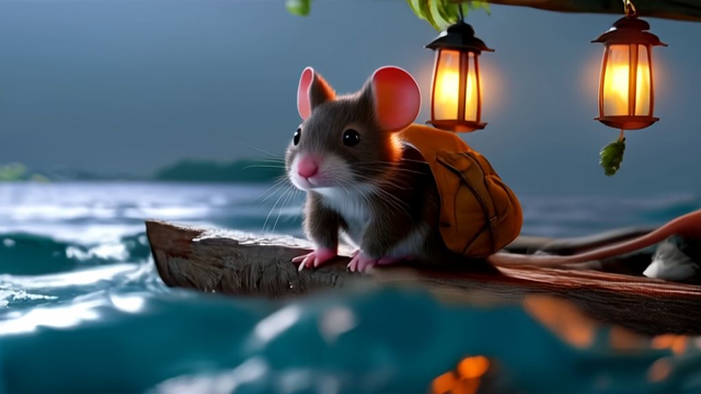 Mouse Body Raft AI-Generated Stormy Seas Mouse on Raft Lantern Glow Images/Videos ...