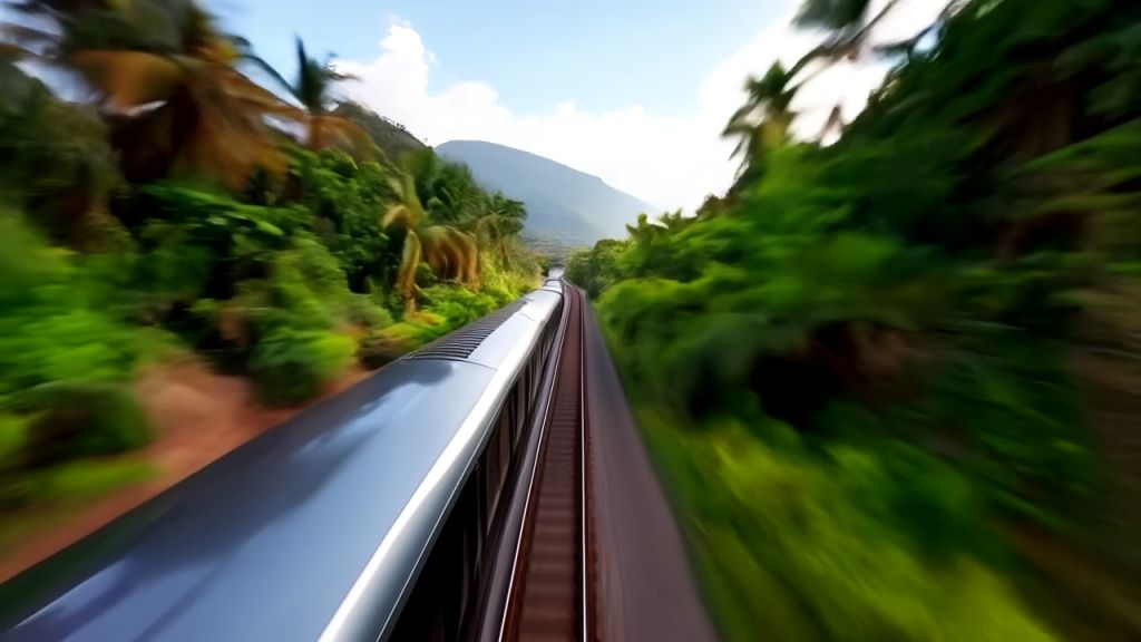 AI-Generated FPV Hyperspeed Sleek Modern Train Exotic Landscape Dynamic ...