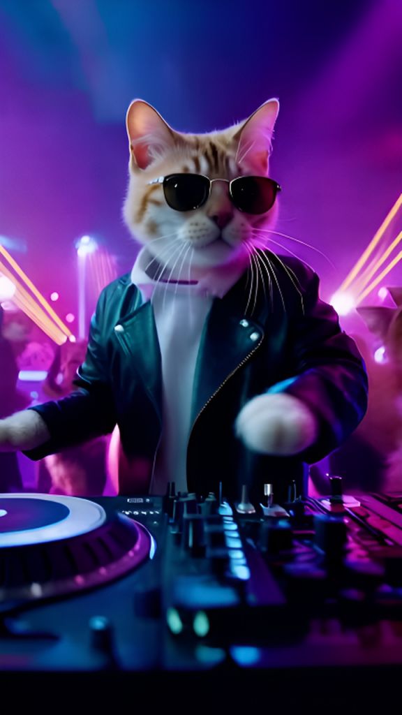 AI-Generated DJ Cat Neon Nightclub Dancing Cats Video | vivago.ai