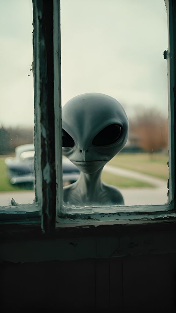 AI-Generated Gray Alien Looking Through Window 1950 Vintage Style ...